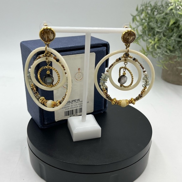 Gas Bijoux Alexia Drop Hoop Beaded Boho Gold Plated Earrings Earrings - Picture 2 of 16